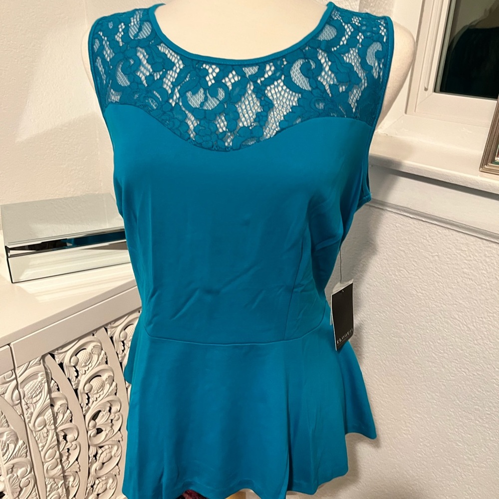 Eloquii Turquoise Lace Peplum Top